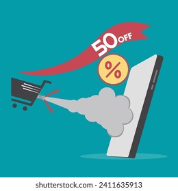 Businessman, online shopping, e-commerce, sales, ordering and shipping.Vector for graphics and web design.price tag online shopping Cash discount coupon for future use promotions, special offers