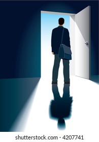 A businessman and an open door