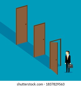 Un hombre de negocios abre la puerta. Diseño de vectores