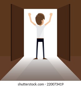 A businessman and an open door.vector