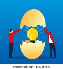 Businessman open egg shell to find light bulb
