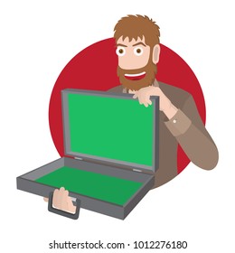 Businessman with open an empty suitcase. Vector Illustration