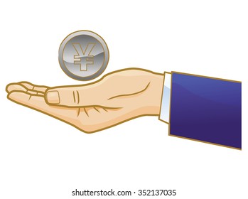 Businessman open hand with Japanese yen coin vector