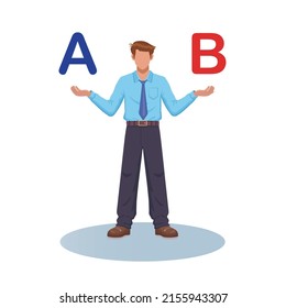 Empresario abierto manos con el plan A y el plan B de comparación ilustración vectorial.