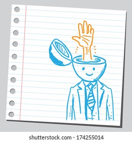 Businessman open headed with hand ( friendship concept)