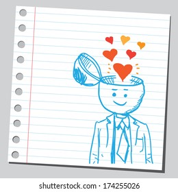 Businessman open headed with hearts (sympathy concept)