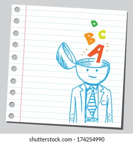 Businessman open headed with letters ( speaking skill concept)