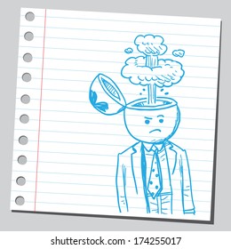 Businessman open headed with steam (anger concept)