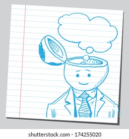 Businessman open headed with thought bubble (thinking concept)