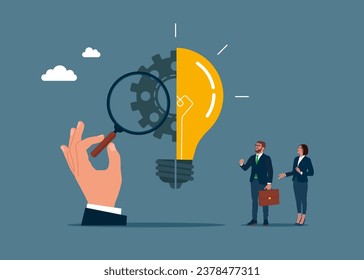 Businessman open lightbulb idea. Creativity to help see business opportunity. Validate Your Idea. Find a problem. Vector illustration.