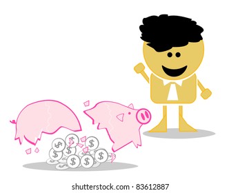 businessman open the piggy bank