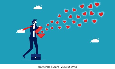 Businessman open red heart. The concept of love and trust. Spread the love. vector 