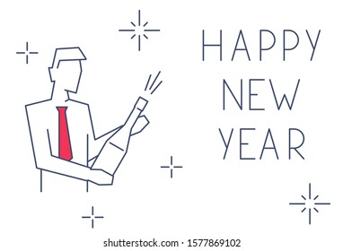 Businessman opened a bottle of champagne linear illustration