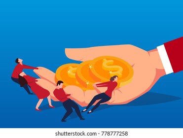 The businessman opened the huge hand and tried to take away the money in his hand