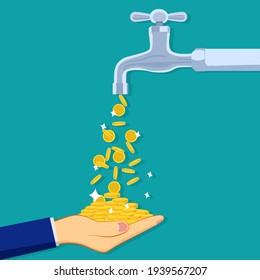 The businessman opened the water tap to let the gold coins flow out of the cash flow.