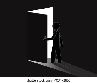 Businessman with opening door. Concept opportunity. Vector illustration EPS 10.