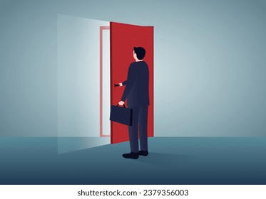 Businessman opening a door where the light come through.Opportunity, hope concepts.