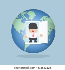 Businessman opens door from the world, VECTOR, EPS10