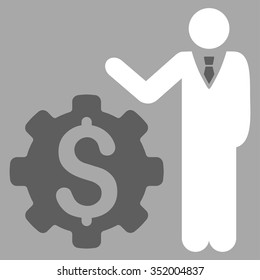 Businessman Options vector icon. Style is bicolor flat symbol, dark gray and white colors, rounded angles, silver background.