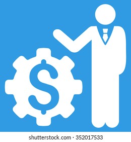 Businessman Options vector icon. Style is flat symbol, white color, rounded angles, blue background.