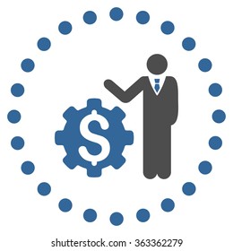 Businessman Options vector icon. Style is bicolor flat circled symbol, cobalt and gray colors, rounded angles, white background.