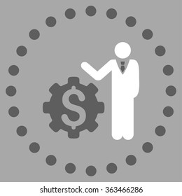 Businessman Options vector icon. Style is bicolor flat circled symbol, dark gray and white colors, rounded angles, silver background.