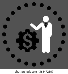 Businessman Options vector icon. Style is bicolor flat circled symbol, black and white colors, rounded angles, gray background.