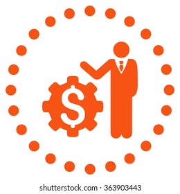 Businessman Options vector icon. Style is flat circled symbol, orange color, rounded angles, white background.
