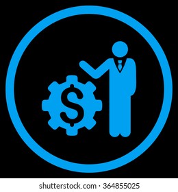 Businessman Options vector icon. Style is flat circled symbol, blue color, rounded angles, black background.