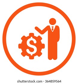 Businessman Options vector icon. Style is flat circled symbol, orange color, rounded angles, white background.
