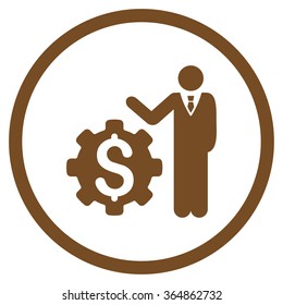 Businessman Options vector icon. Style is flat circled symbol, brown color, rounded angles, white background.