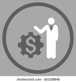 Businessman Options vector icon. Style is bicolor flat circled symbol, dark gray and white colors, rounded angles, silver background.