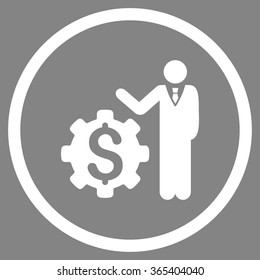 Businessman Options vector icon. Style is flat circled symbol, white color, rounded angles, gray background.