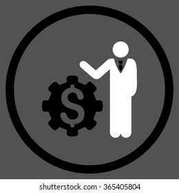 Businessman Options vector icon. Style is bicolor flat circled symbol, black and white colors, rounded angles, gray background.