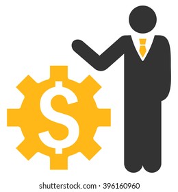 Businessman Options vector icon. Style is flat symbol, yellow color, white background.