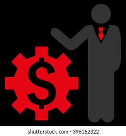 Businessman Options vector icon. Style is flat symbol, red color, black background.