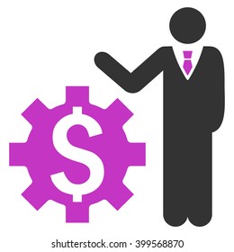 Businessman Options vector icon. Style is flat symbol, violet color, white background.