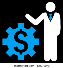 Businessman Options vector icon. Style is bicolor flat symbol, blue and white colors, black background.