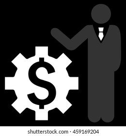 Businessman Options vector icon. Style is flat symbol, white color, black background.