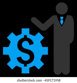 Businessman Options vector icon. Style is flat symbol, blue color, black background.
