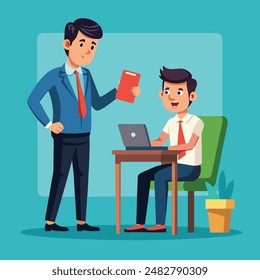 Businessman Ordering Subordinate Flat Illustration