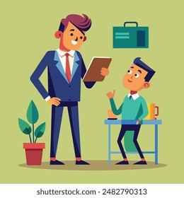 Hombre de negocios que ordena la ilustración plana subordinada