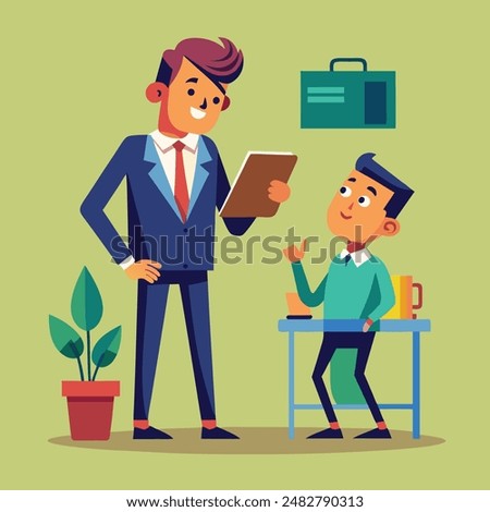 Businessman Ordering Subordinate Flat Illustration