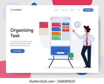 Businessman Organizing Task On Mobile Phone Illustration Concept. Modern flat design concept of web page design for website and mobile website.Vector illustration EPS 10
