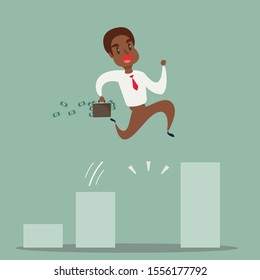 businessman over bar charts. Idea and Growth concept. Stock flat vector illustration.