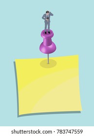 Businessman Over Pushpin and Note Paper-3. In this vector based illustration document all the objects are in different layers and each one convenient to use without background and other objects.