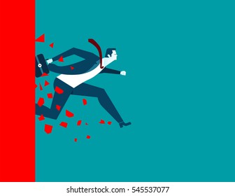 Businessman over wall. Concept business illustration. Vector flat