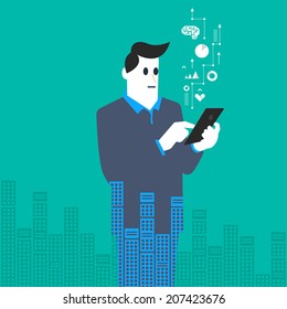 Businessman in overlay city background