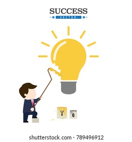 Businessman painting ideas on the wall. Vector illustrations