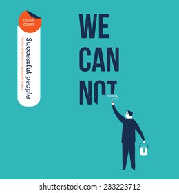 Businessman painting a negative word. Vector illustration Eps10 file. Global colors. Text and Texture in separate layers.